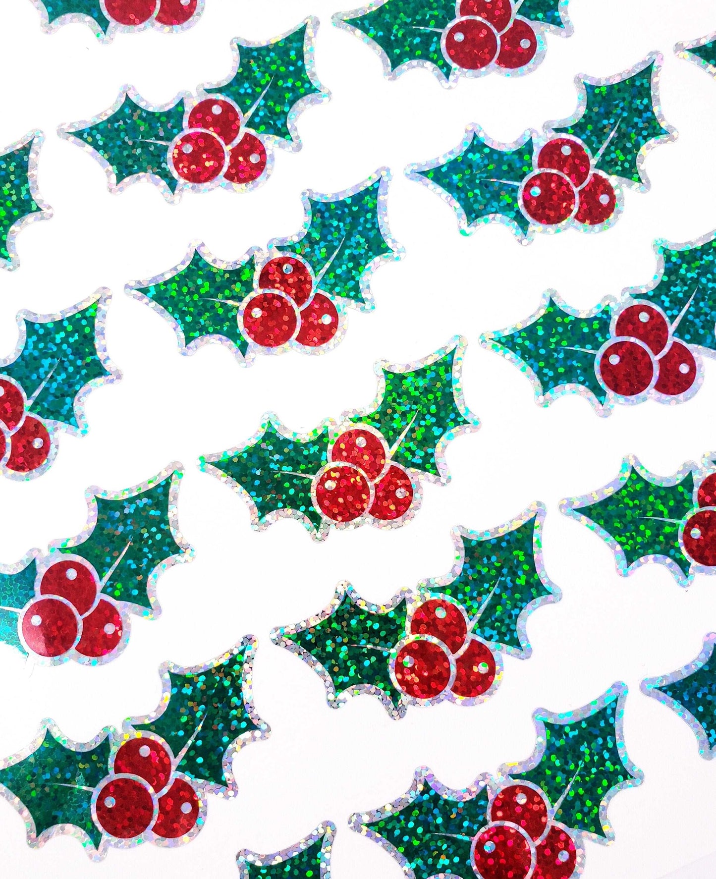 Holly Berry Stickers, Christmas Decals, set of 12 vinyl glitter stickers holiday party decor, disposable drink cup decals, tiered tray signs