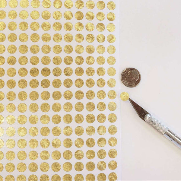 Gold Dot Stickers, set of 150 or 400 gold metallic dot decals, vinyl planner stickers, waterproof gloss gold circles, wedding meal choice