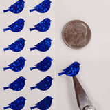 Blue Bird Glitter Stickers, set of 50 small vinyl bird shaped decals