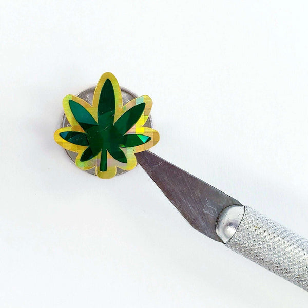 Pot Leaf Stickers, dark green & gold sparkle cannabis leaf decals, waterproof stickers, food warning container label, set of 30