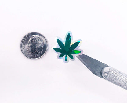 Pot Leaf Stickers, set of 30 dark green & silver sparkle cannabis leaf decals, pot leaf warning container label