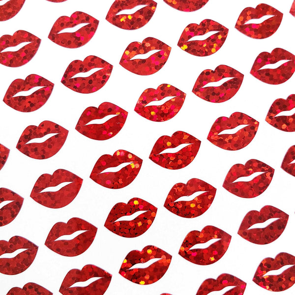 Small Red Glitter Lips Stickers