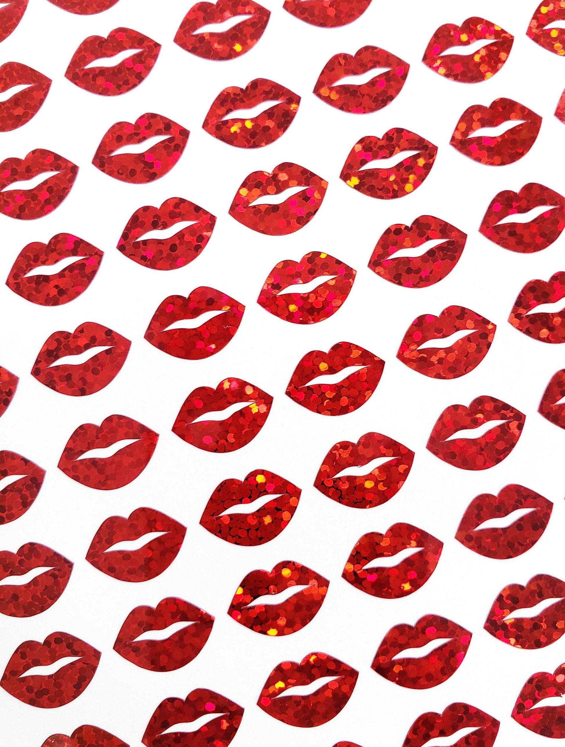 Small Red Glitter Lips Stickers