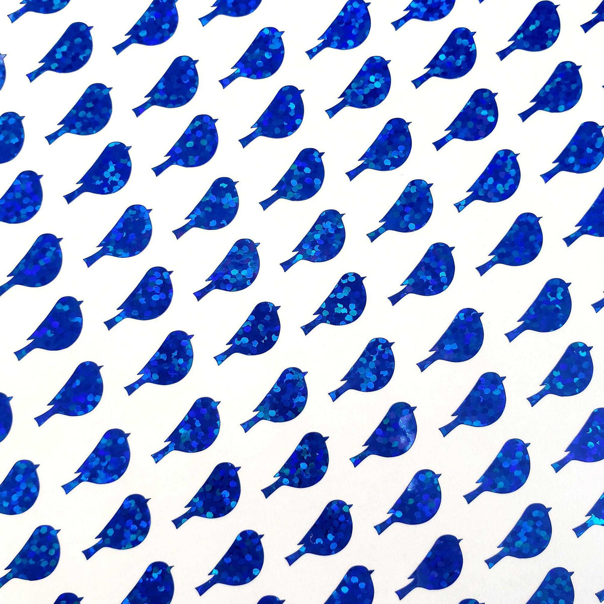 Blue Bird Glitter Stickers, set of 50 small vinyl bird shaped decals