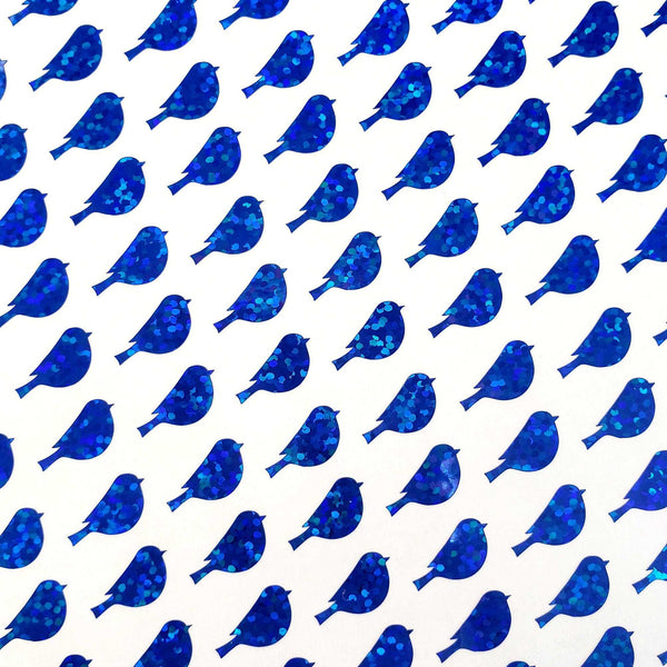 Blue Bird Glitter Stickers, set of 50 small vinyl bird shaped decals