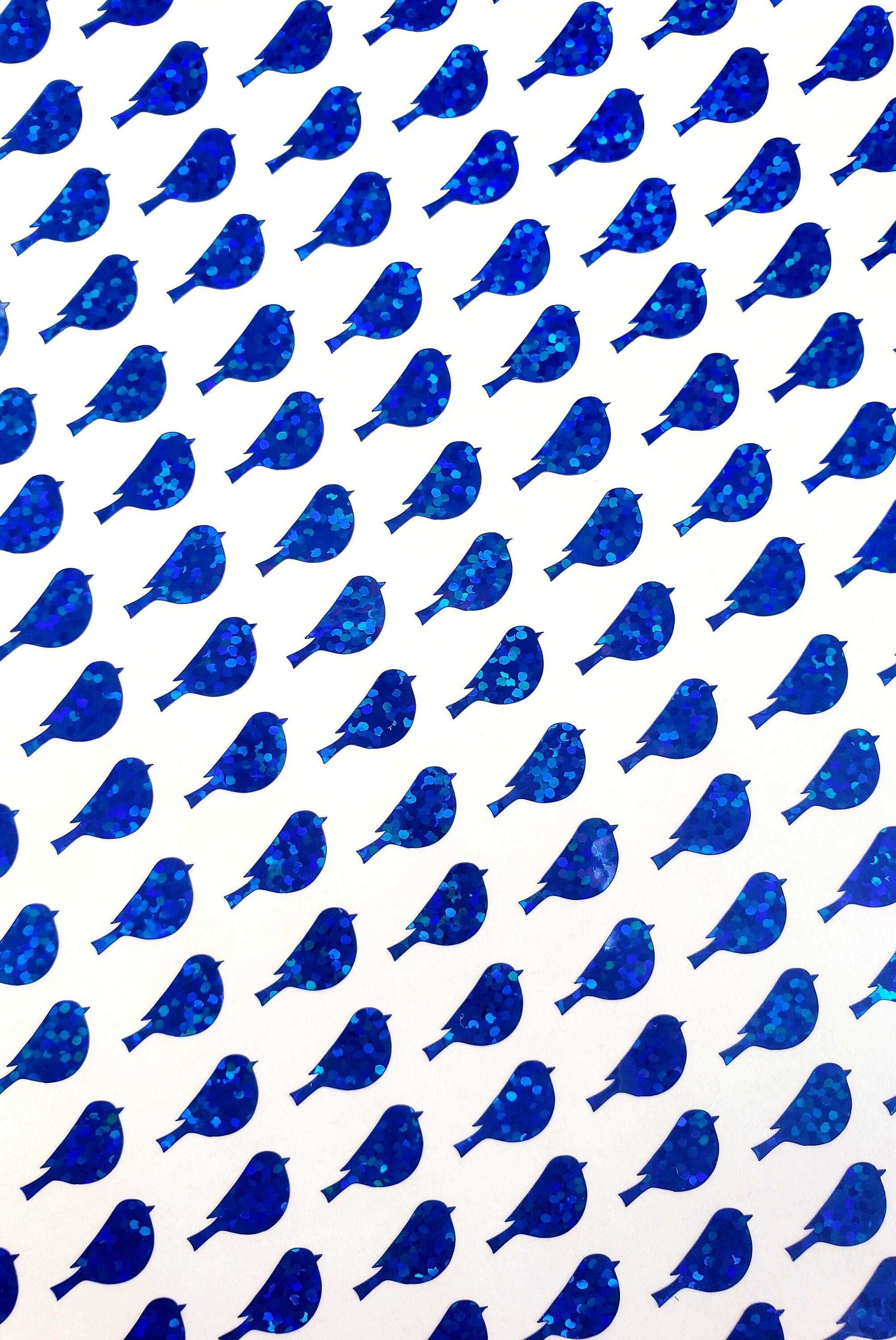 Blue Bird Glitter Stickers, set of 50 small vinyl bird shaped decals