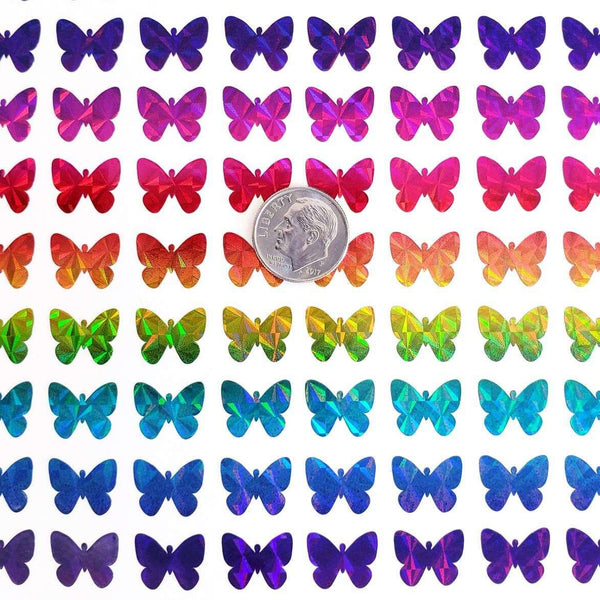 Rainbow Butterfly Stickers, set of 108 little multi color sparkly butterfly stickers for notebooks, phone cases and journal pages.