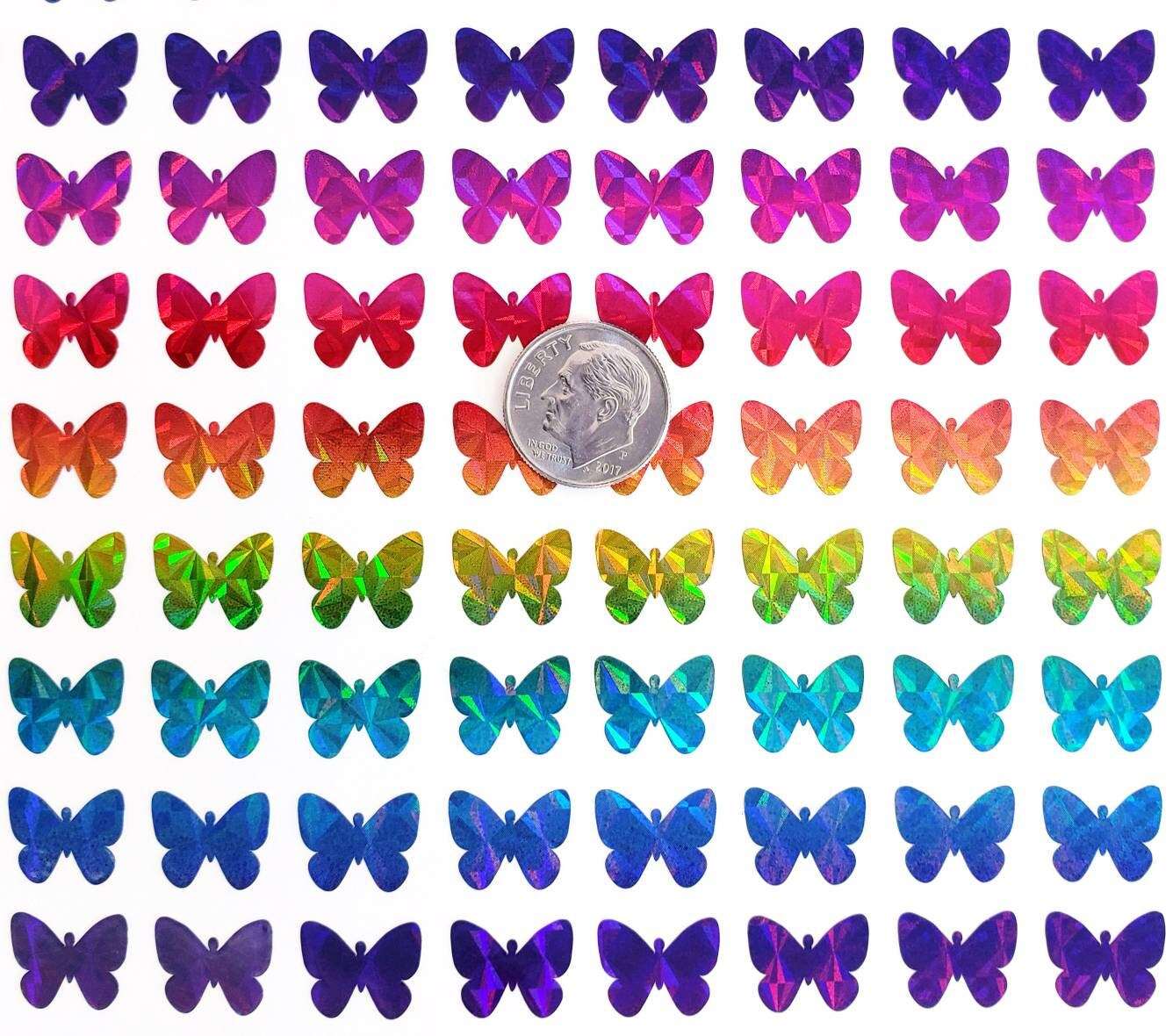 Rainbow Butterfly Stickers, set of 108 little multi color sparkly butterfly stickers for notebooks, phone cases and journal pages.