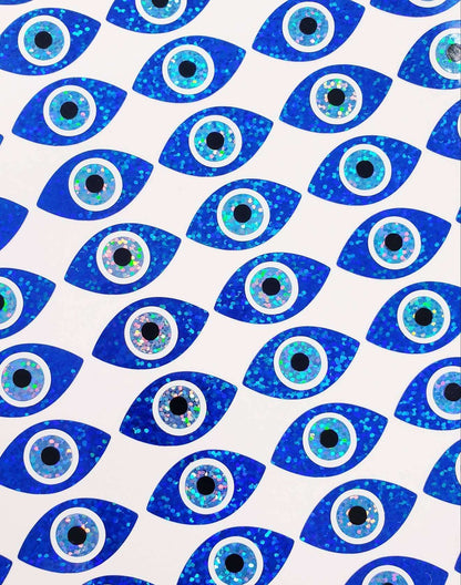 Evil Eye Stickers, set of blue eye glitter vinyl decals, good luck totem, Turkish Nazar spiritual protection symbol, karma charm, Mal de Ojo