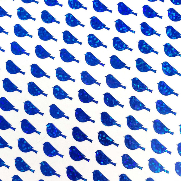 Blue Bird Glitter Stickers, set of 50 small vinyl bird shaped decals