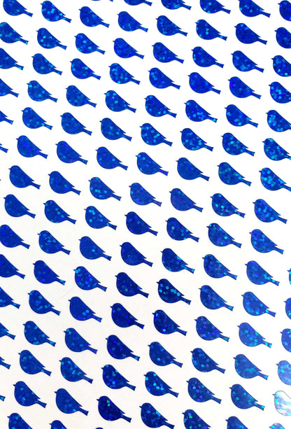 Blue Bird Glitter Stickers, set of 50 small vinyl bird shaped decals
