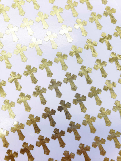 Gold Christian Cross stickers with fancy ends