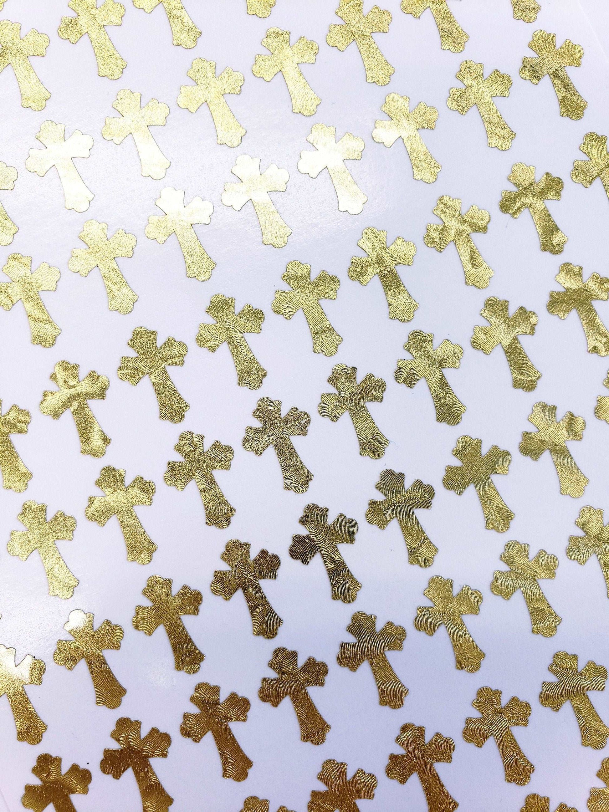 Gold Christian Cross stickers with fancy ends