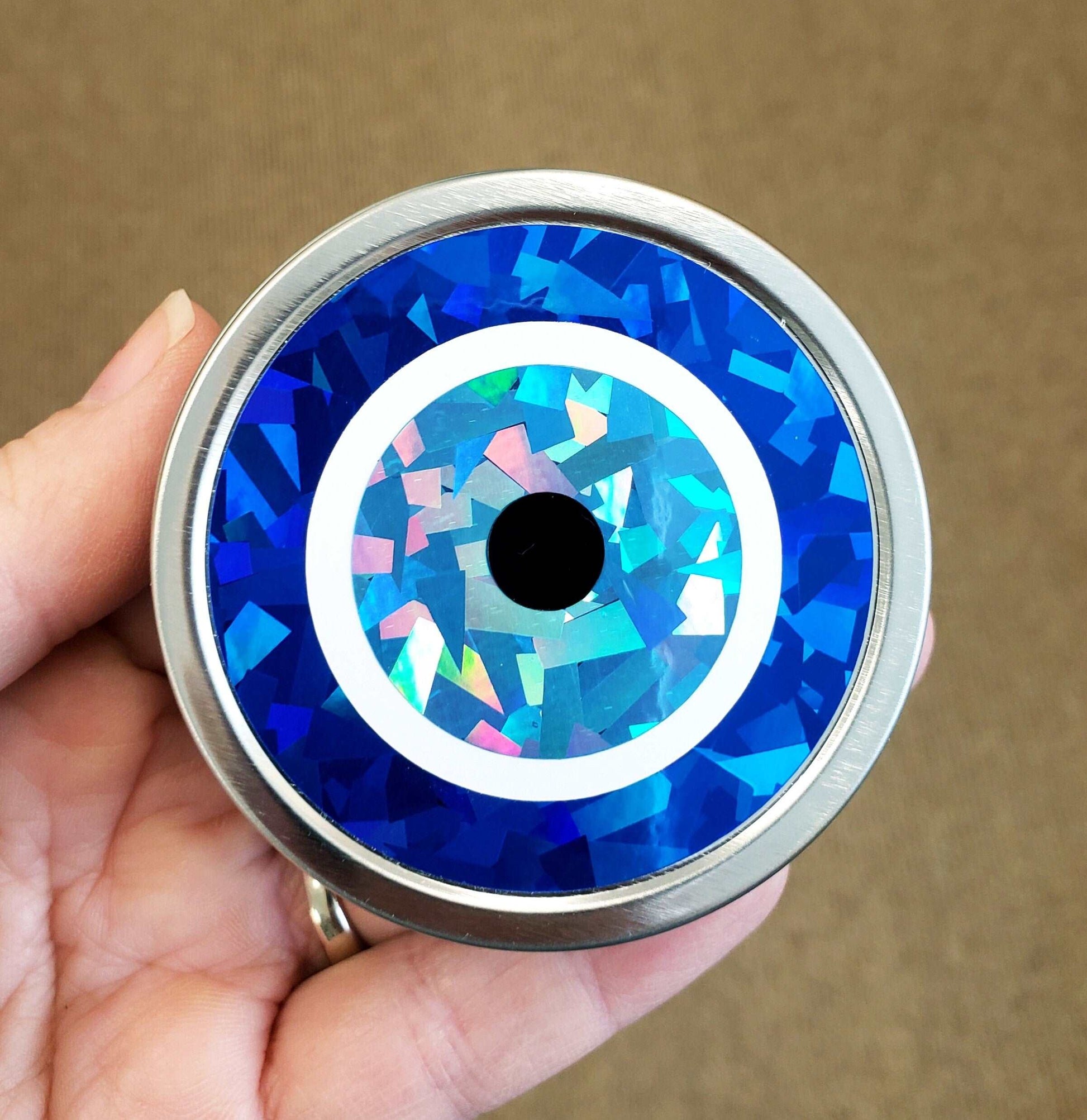 Evil Eye Box, Turkish Nazar blue evil eye round tin container for jewelry and charms, protective amulet good karma