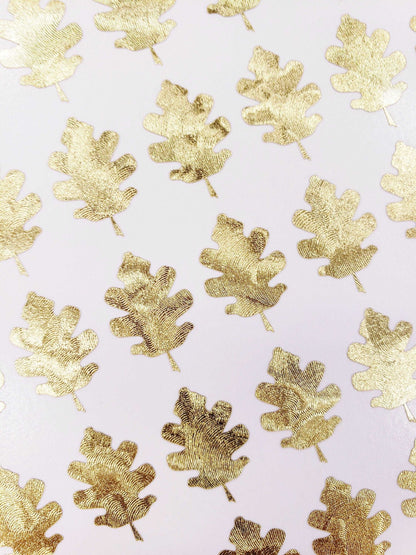 Gold Leaf Stickers, set of 50 or 100 metallic gold oak tree leaves, Autumn wedding invitation envelope seals, gold leaf meal choice stickers