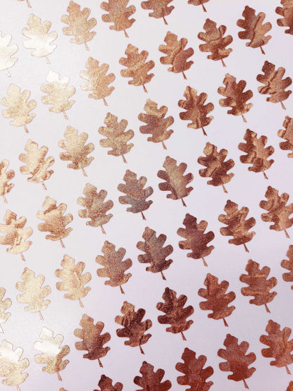 Leaf Stickers, set of 50 or 100 metallic copper oak tree leaves, Autumn harvest wedding stickers, adhesive vinyl decals, envelope leaf seals