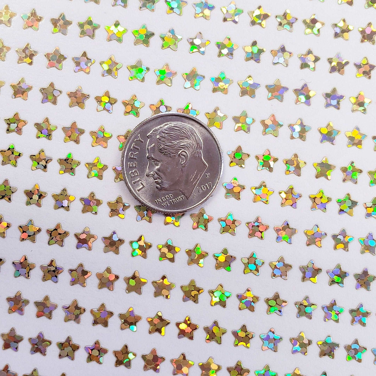 Extra Small Gold Star Stickers, set of 600 micro sized golden star vinyl stickers for journals, notebooks, nail art and craft projects