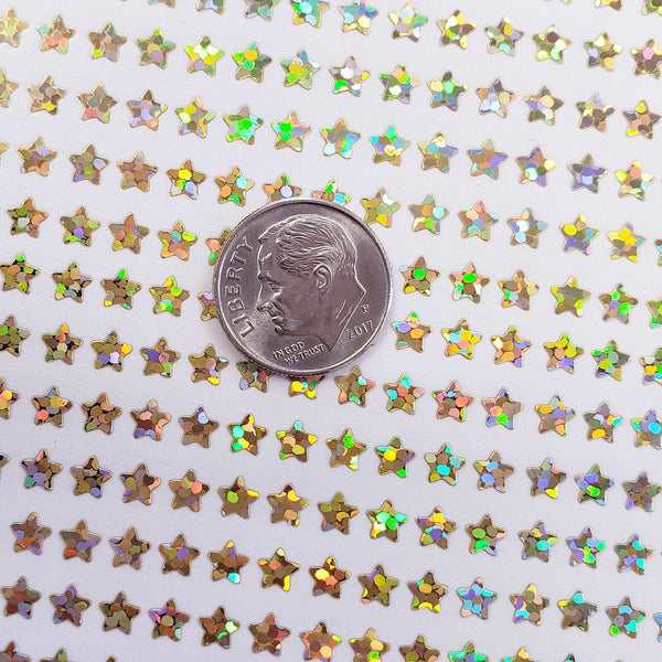 Extra Small Gold Star Stickers, set of 600 micro sized golden star vinyl stickers for journals, notebooks, nail art and craft projects