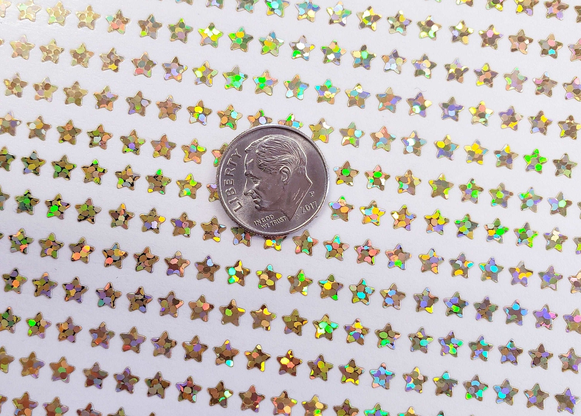 Extra Small Gold Star Stickers, set of 600 micro sized golden star vinyl stickers for journals, notebooks, nail art and craft projects
