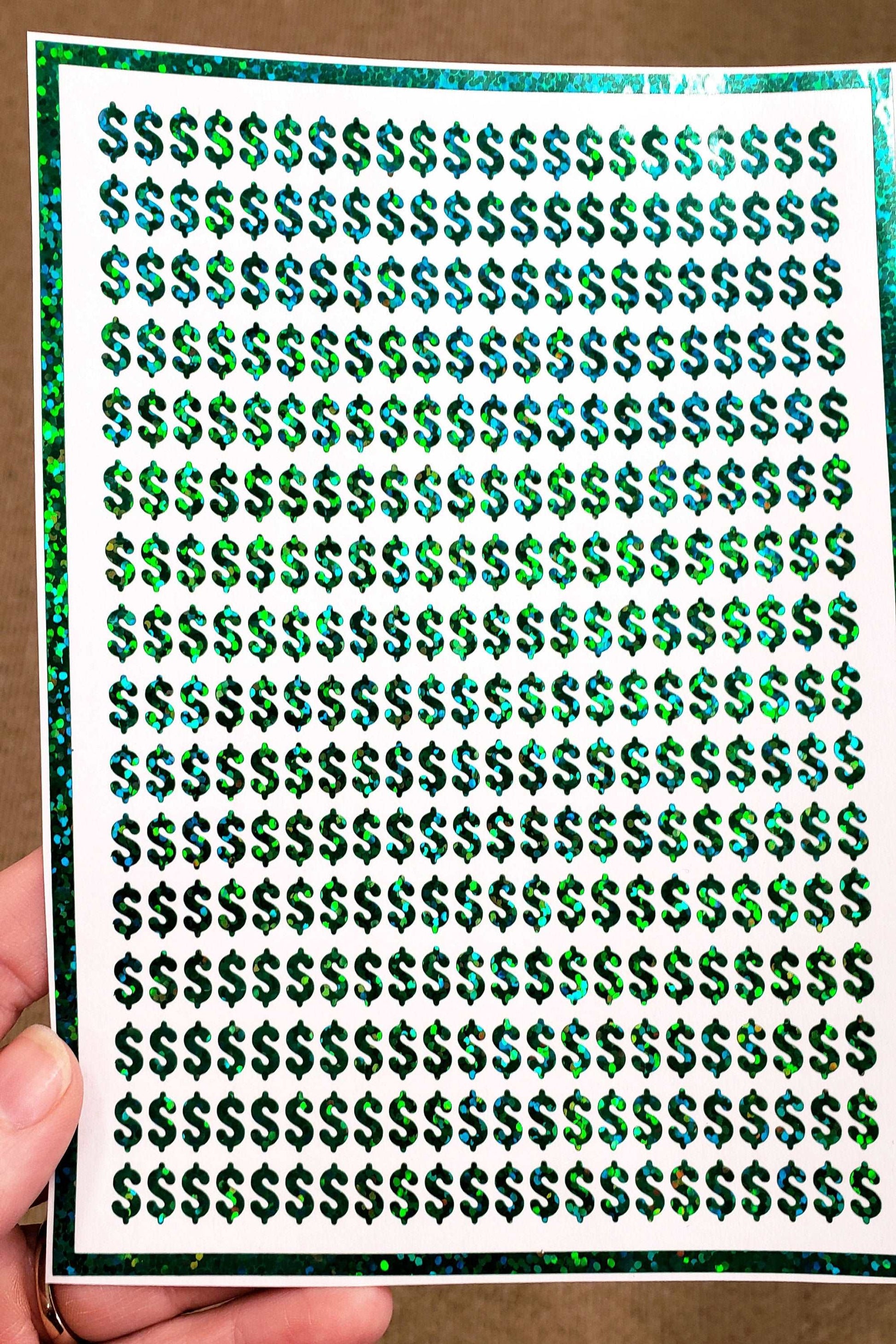 Dollar Sign Money Stickers for household budgets, financial planning, notebooks and journals. Set of 350 extra small dollar stickers pay day
