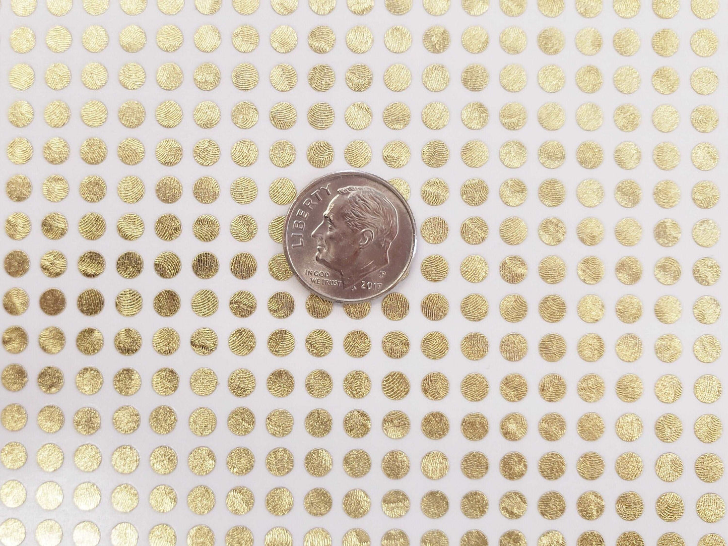 Extra Small Gold Dot Stickers, set of 750 micro sized golden dot vinyl stickers for bullet journals, notebooks, nail art and craft projects