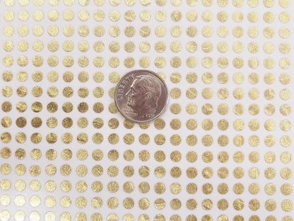Extra Small Gold Dot Stickers, set of 750 micro sized golden dot vinyl stickers for bullet journals, notebooks, nail art and craft projects