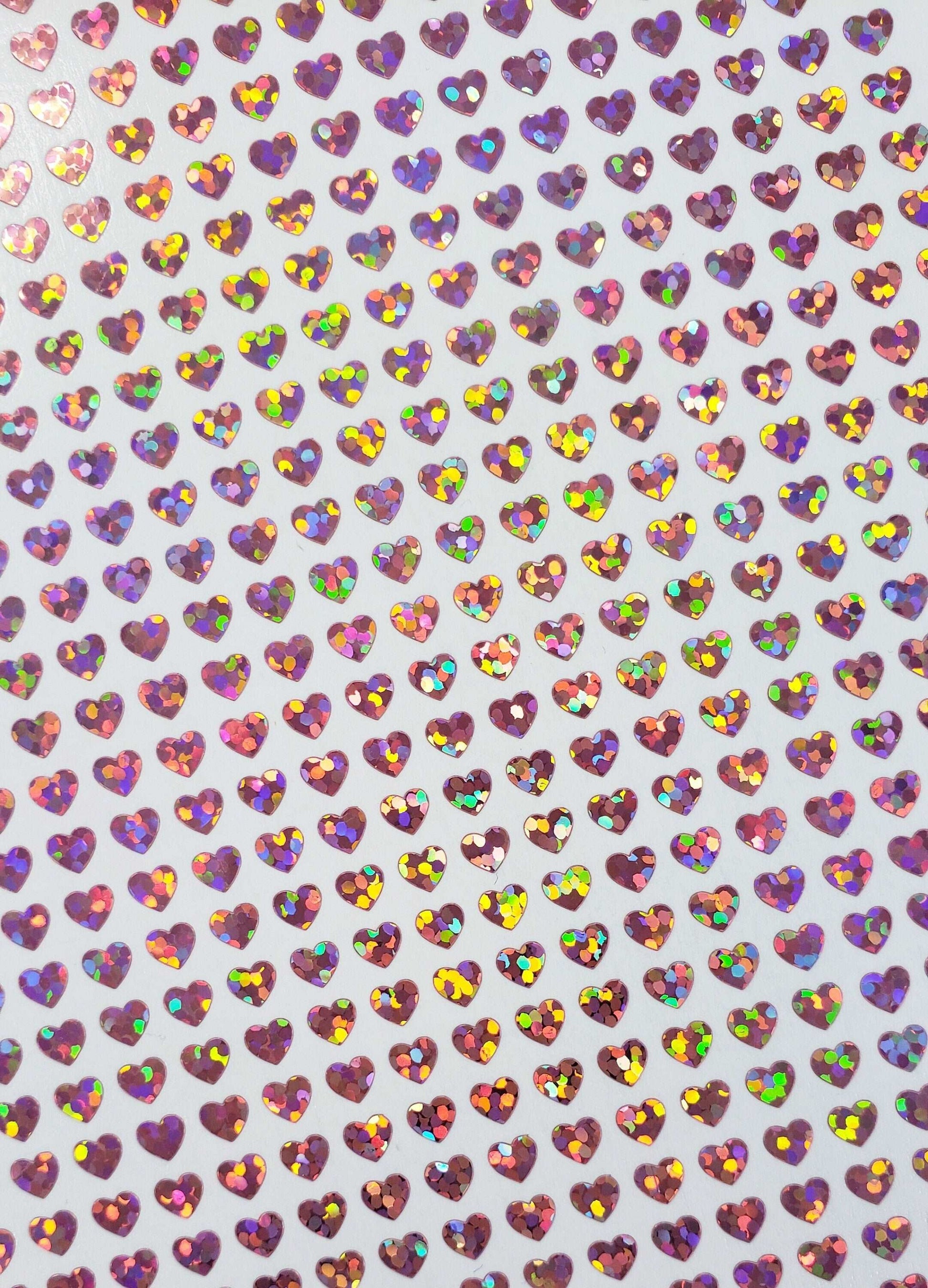 Pink Heart Stickers, set of 640 extra small pink glitter heart stickers for bullet journals, notebooks, nail art, toploader photocards
