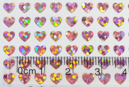 Pink Heart Stickers, set of 640 extra small pink glitter heart stickers for bullet journals, notebooks, nail art, toploader photocards