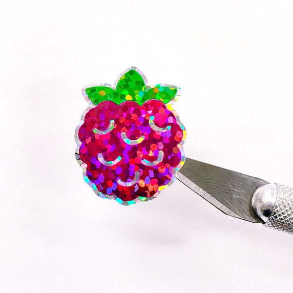 Raspberry Stickers, set of 12 or 24 pink and green summer fruit stickers for envelopes, cards, notebooks, drink cups and craft projects.