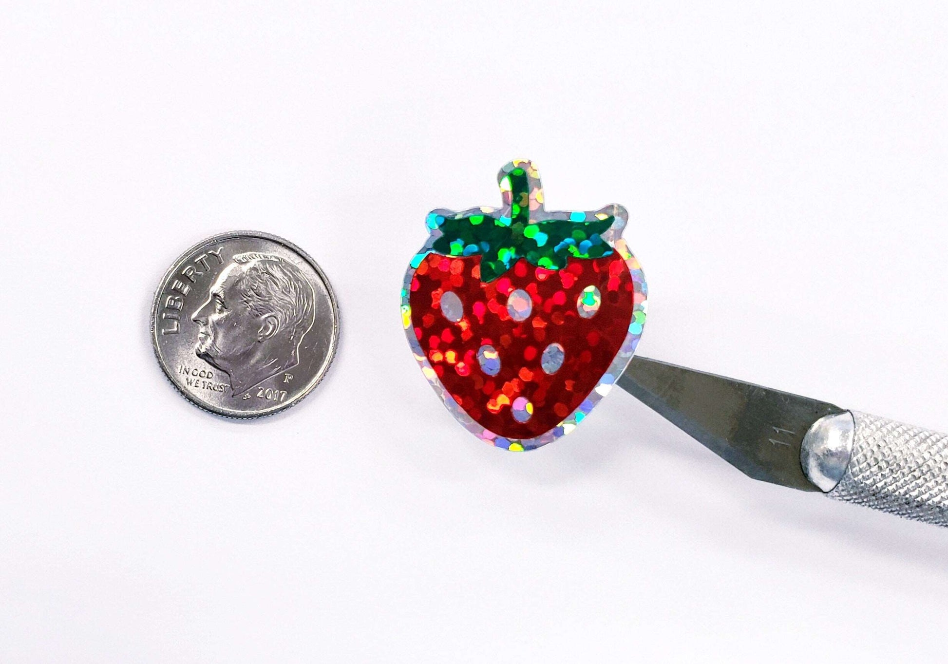 Strawberry Stickers, set of 12 or 24 red and green summer fruit stickers for envelopes, cards, notebooks, drink cups and craft projects.