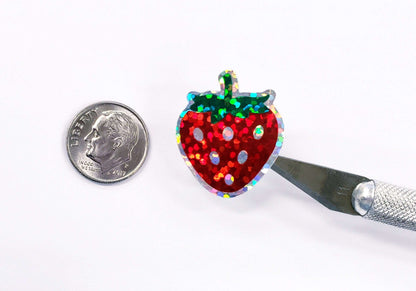 Strawberry Stickers, set of 12 or 24 red and green summer fruit stickers for envelopes, cards, notebooks, drink cups and craft projects.
