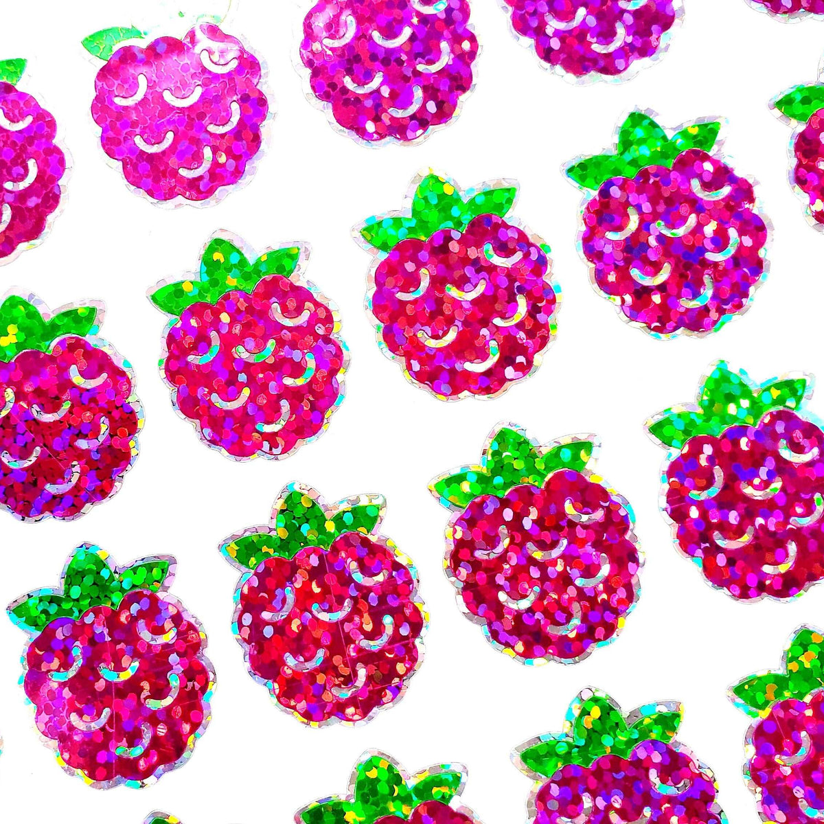 Raspberry Stickers, set of 12 or 24 pink and green summer fruit stickers for envelopes, cards, notebooks, drink cups and craft projects.