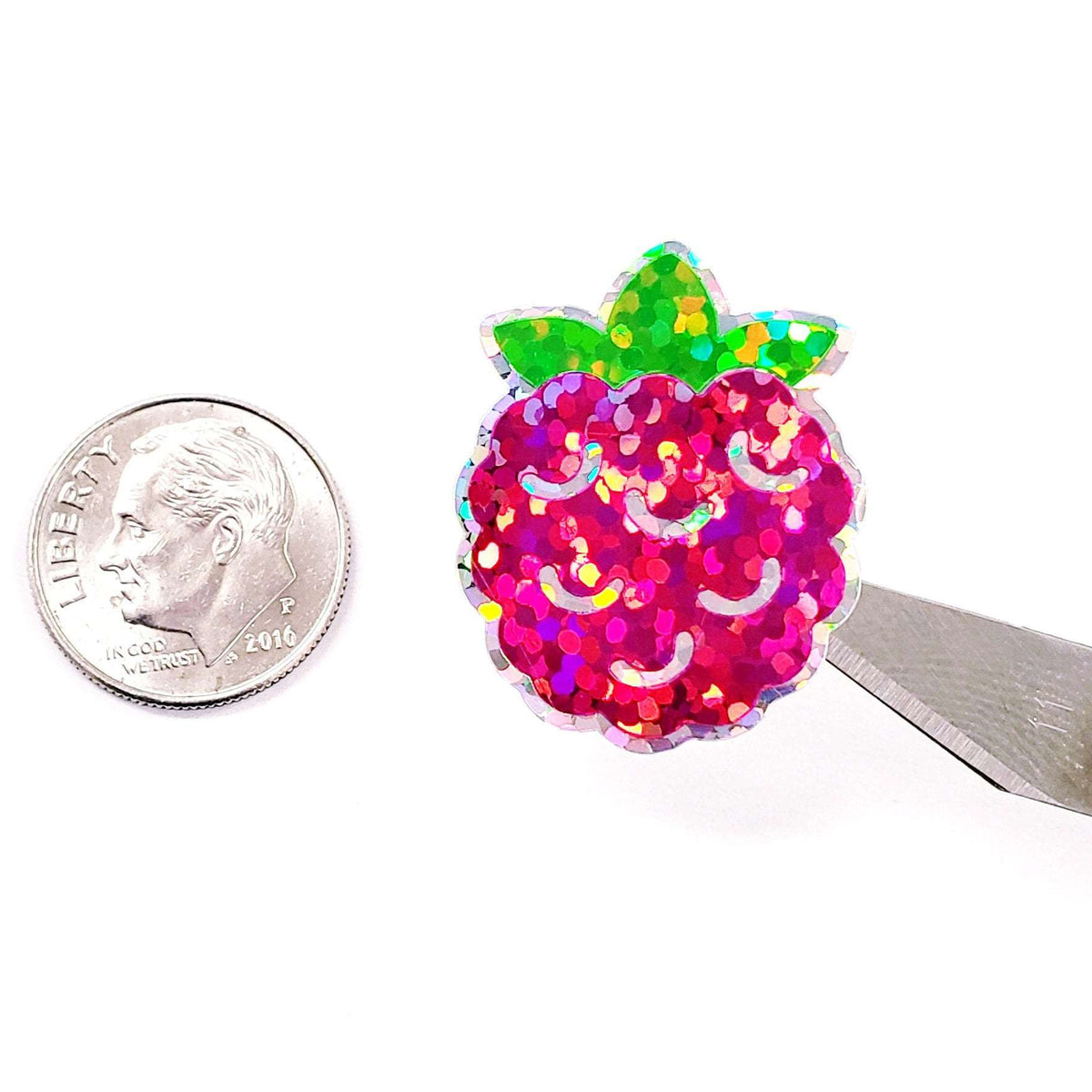 Raspberry Stickers, set of 12 or 24 pink and green summer fruit stickers for envelopes, cards, notebooks, drink cups and craft projects.