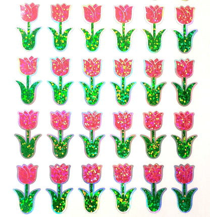 Pink Tulip Stickers, set of 30 Spring flower stickers for Easter invitations, envelopes, garden stakes, planners, notebooks and kids crafts