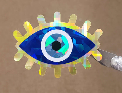 Evil Eye Stickers, set of 8 blue eye sparkly vinyl decals, good luck spiritual protection symbol, karma charm, third eye stickers
