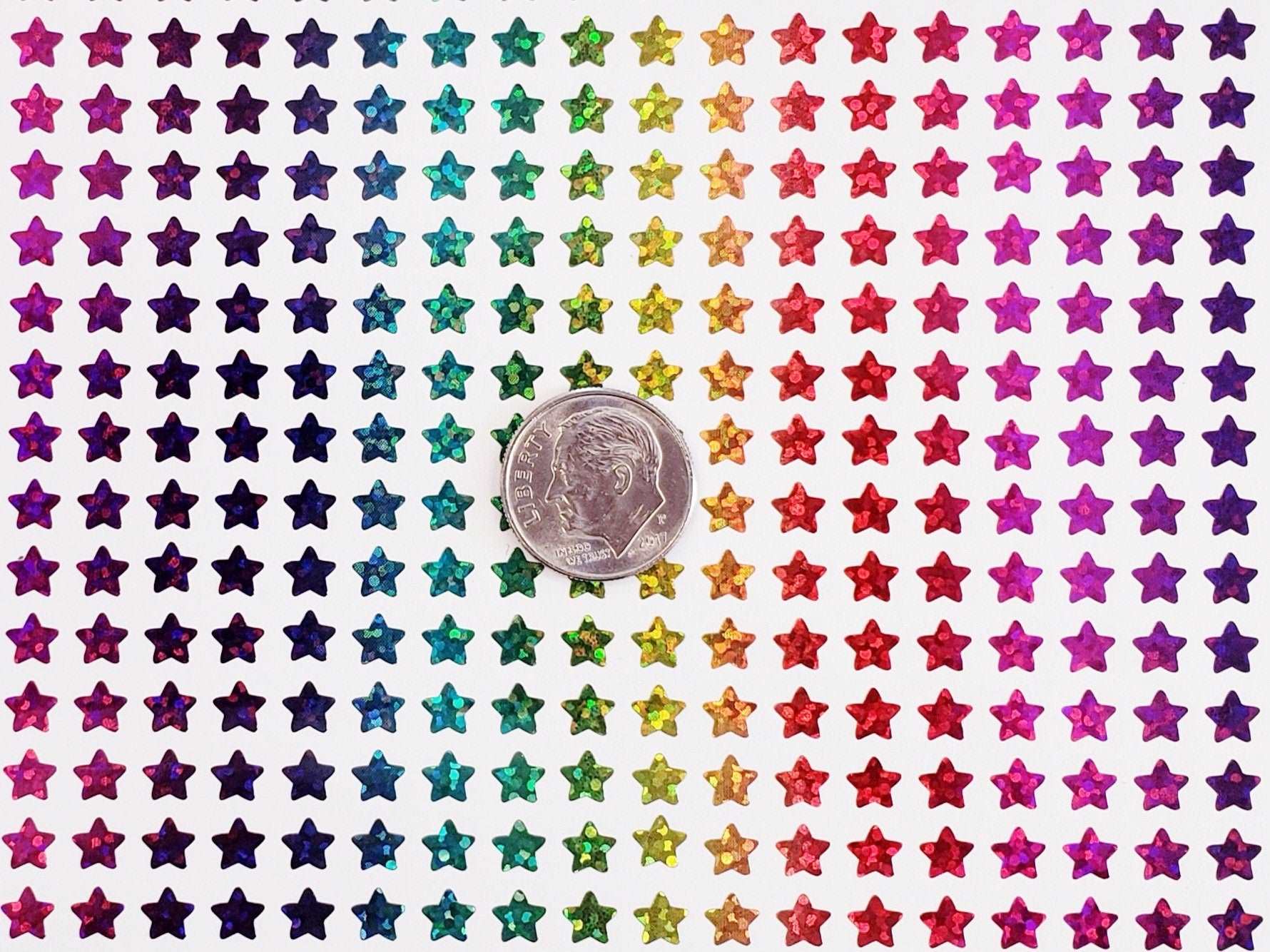 Extra Small Star Stickers, set of 490 rainbow glitter star stickers for bullet journals, notebooks, toploader card sleeves and planners.