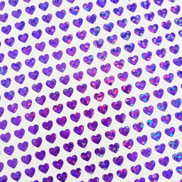 Heart Stickers, set of 640 extra small purple glitter heart stickers for bullet journals, notebooks, toploader card sleeves and planners.