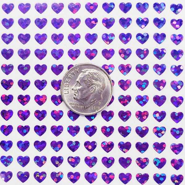 Heart Stickers, set of 640 extra small purple glitter heart stickers for bullet journals, notebooks, toploader card sleeves and planners.