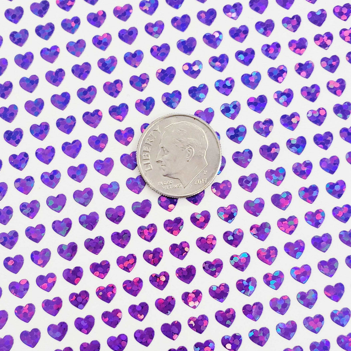 Heart Stickers, set of 640 extra small purple glitter heart stickers for bullet journals, notebooks, toploader card sleeves and planners.