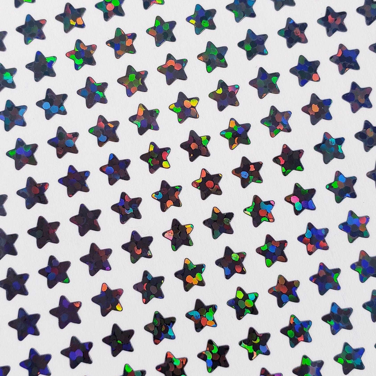 Extra Small Star Stickers, set of 490 black holo deco glitter star stickers for journals, notebooks, toploader card sleeves and planners.