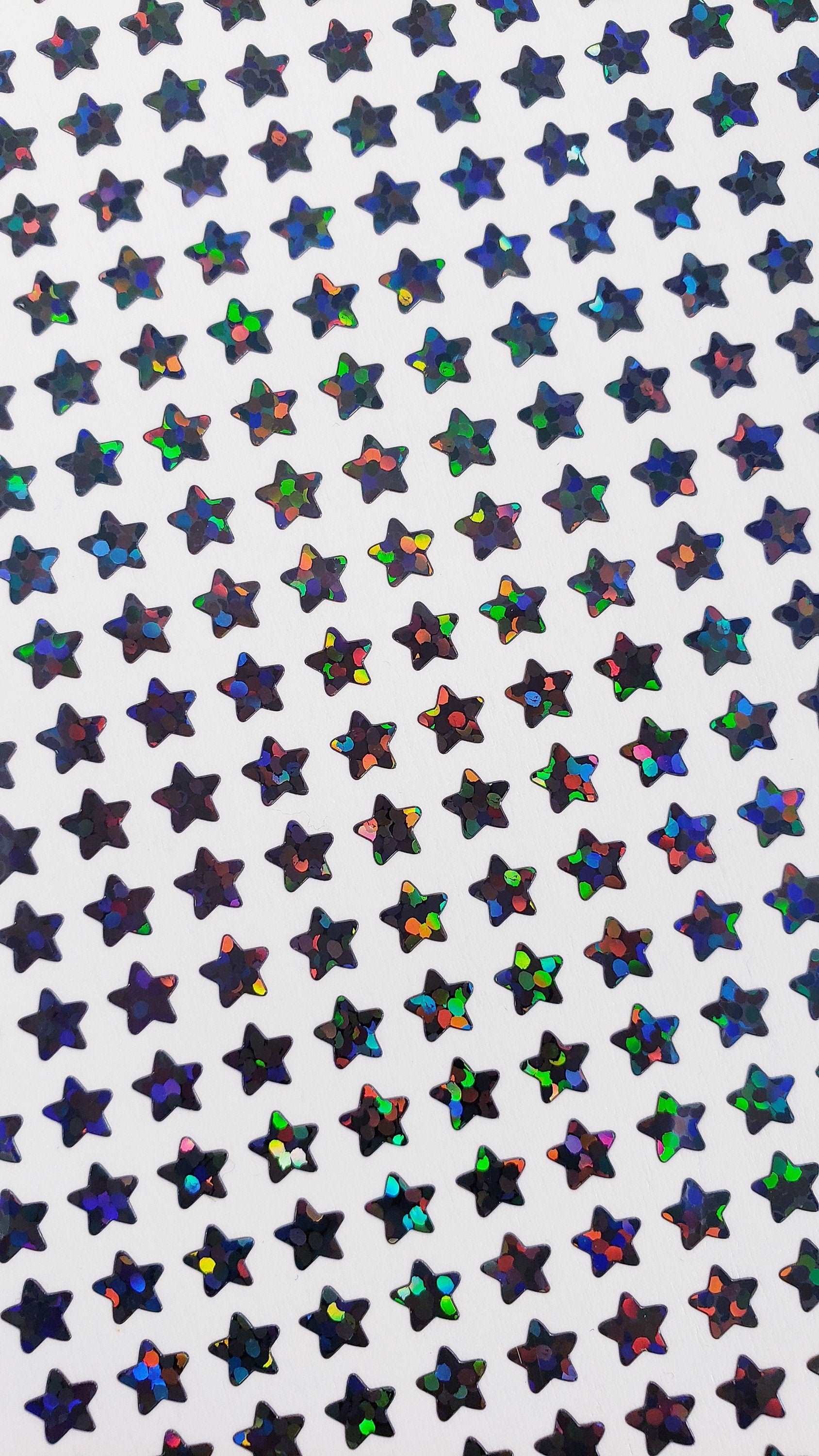 Extra Small Star Stickers, set of 490 black holo deco glitter star stickers for journals, notebooks, toploader card sleeves and planners.