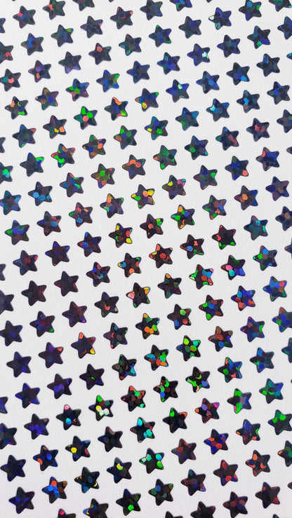 Extra Small Star Stickers, set of 490 black holo deco glitter star stickers for journals, notebooks, toploader card sleeves and planners.