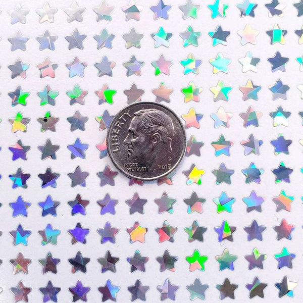Extra Small Star Stickers, set of 490 silver holo deco glitter star stickers for journals, notebooks, toploader card sleeves and planners.