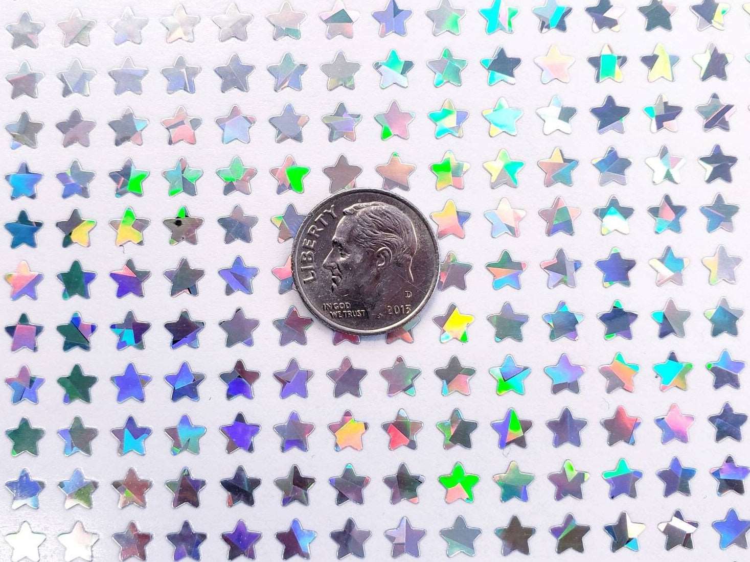 Extra Small Star Stickers, set of 490 silver holo deco glitter star stickers for journals, notebooks, toploader card sleeves and planners.