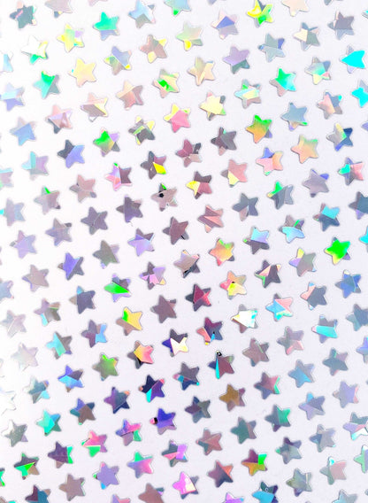 Extra Small Star Stickers, set of 490 silver holo deco glitter star stickers for journals, notebooks, toploader card sleeves and planners.