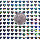 Heart Stickers, set of 640 extra small black glitter holo deco stickers for journals, notebooks, toploader card sleeves and planners.