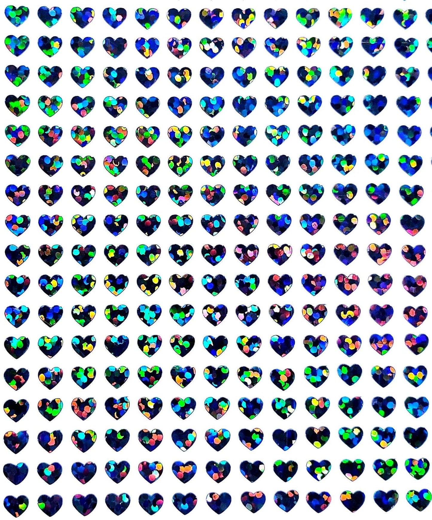 Heart Stickers, set of 640 extra small black glitter holo deco stickers for journals, notebooks, toploader card sleeves and planners.