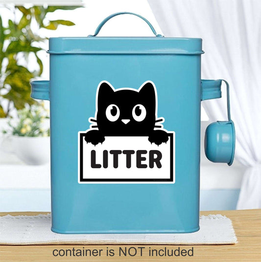 Cat Litter Sticker, pet storage label, organized home pantry, kitty litter container decal measures 5x5 inches