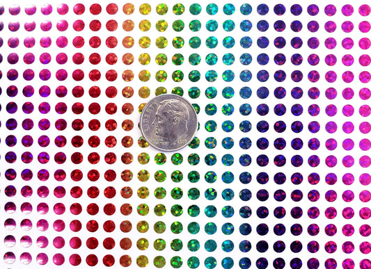 Extra Small Rainbow Dot Stickers, set of 600 micro sized multi color vinyl glitter dots for bullet journals, toploader sleeves and planners.