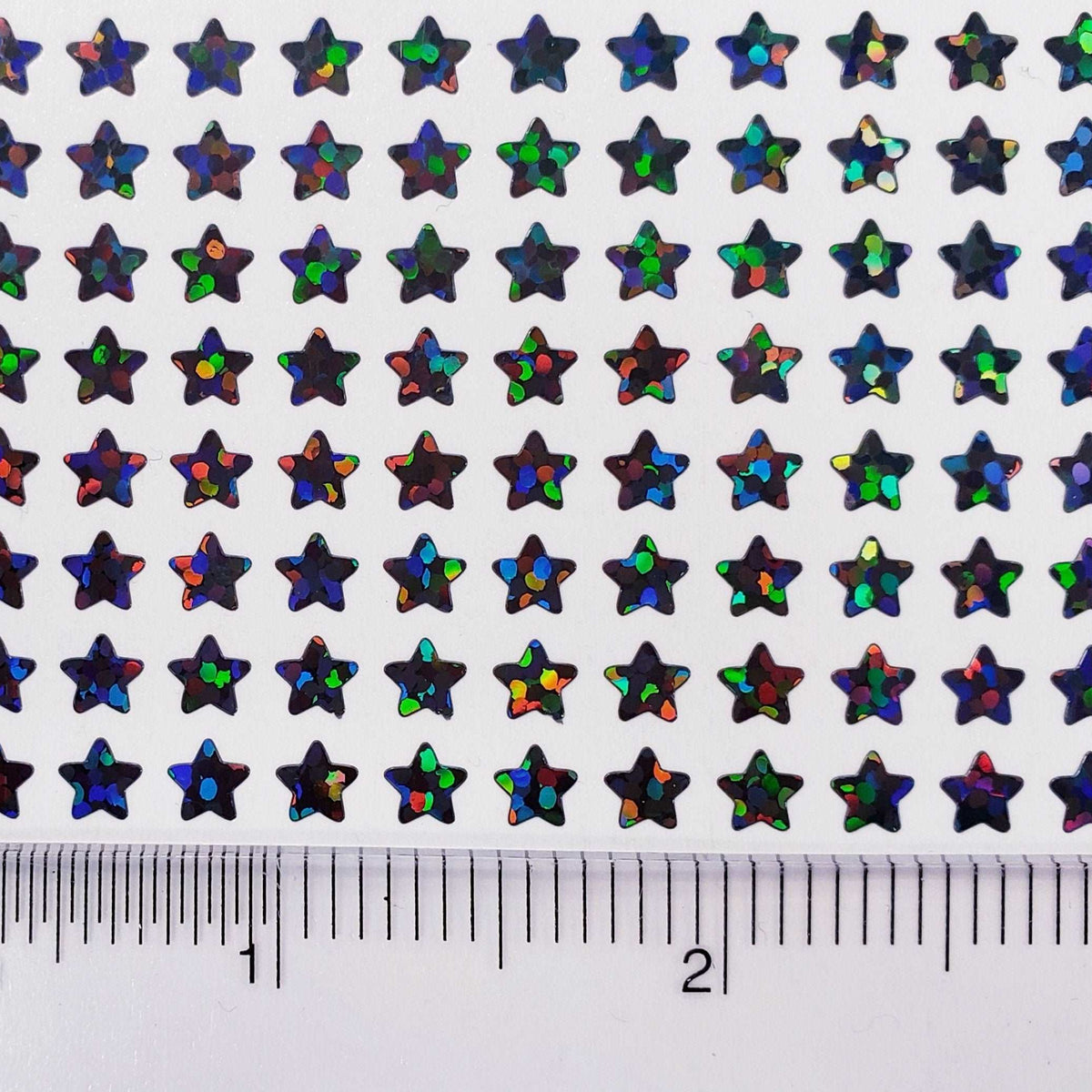Extra Small Star Stickers, set of 490 black holo deco glitter star stickers for journals, notebooks, toploader card sleeves and planners.